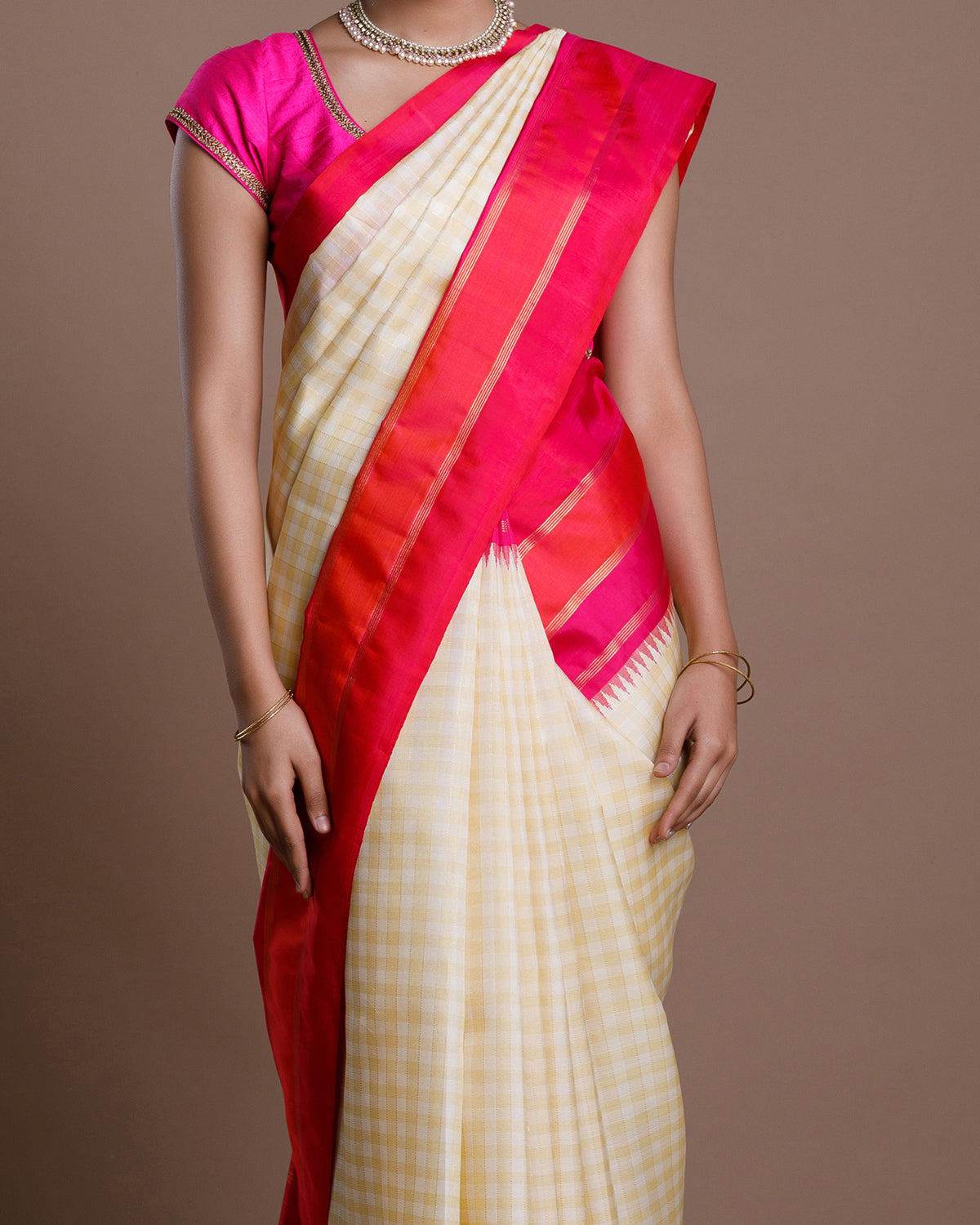 Half White Kanchivaram Handloom Silk Saree