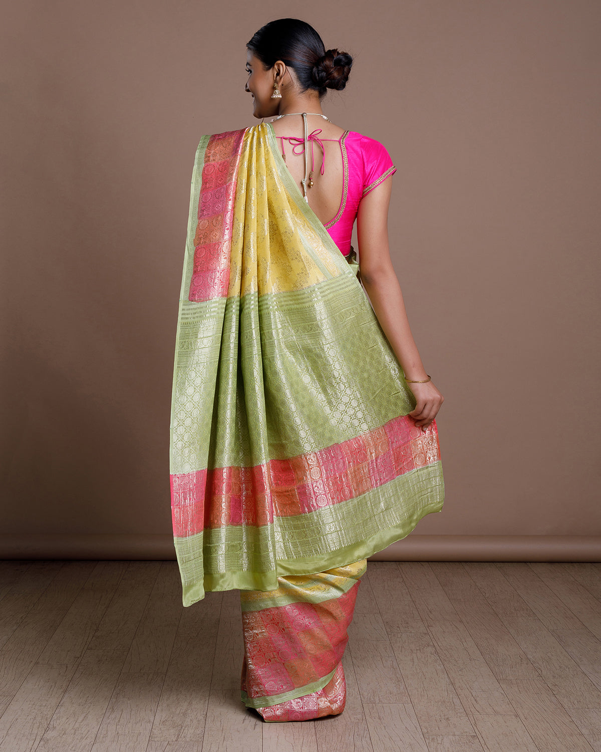 Yellow Banarasi Khadi Georgette Silk Saree