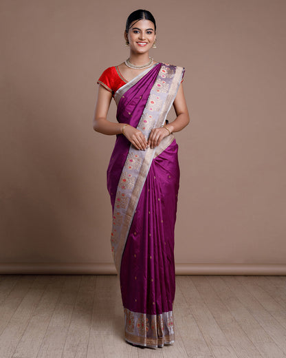 Purple Banaras Handloom Silk Saree