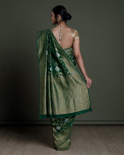 Green Banarasi Khadi Georgette Silk Saree