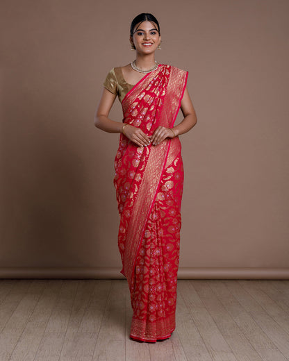 Pink Banarasi Silk Georgette Silk Saree