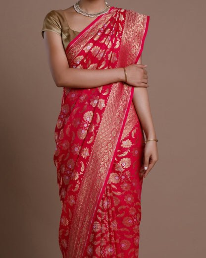 Pink Banarasi Silk Georgette Silk Saree