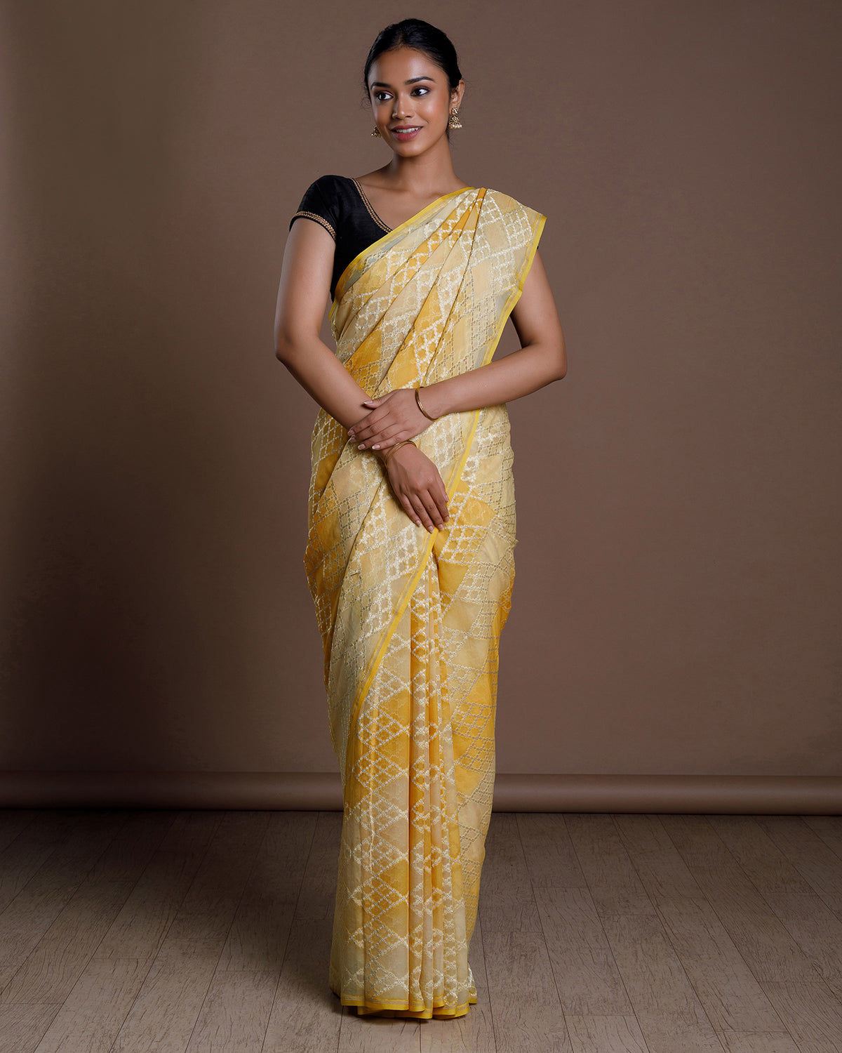 Yellow Banarasi Khadi Georgette Silk Saree