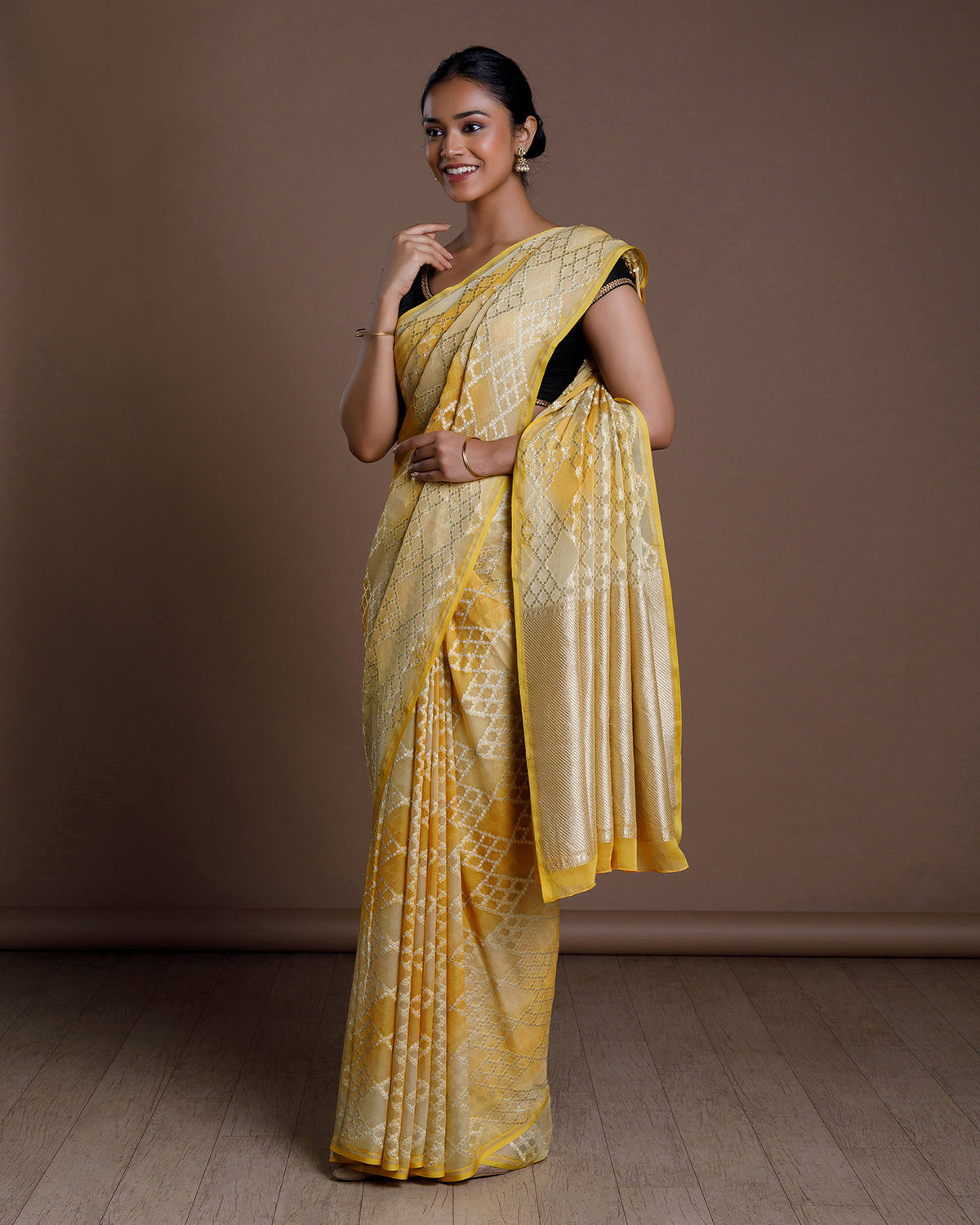 Yellow Banarasi Khadi Georgette Silk Saree