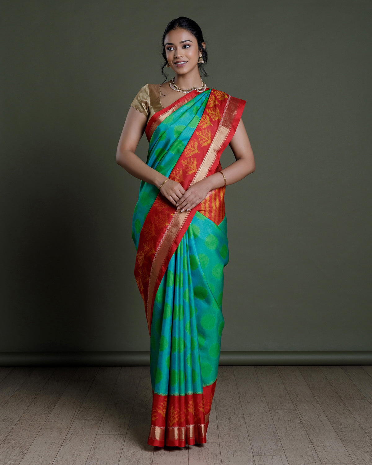 Green Ikkat Silk Saree