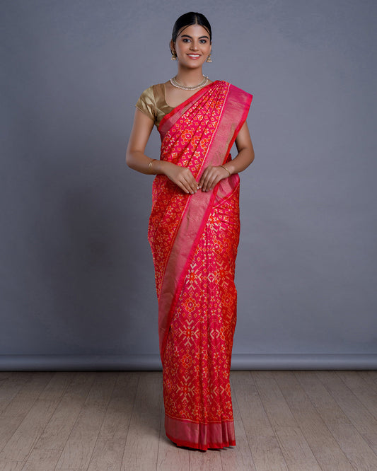 Pink Ikkat Handloom Silk Saree