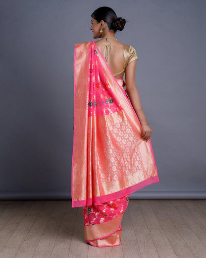 Pink Banarasi Khadi Georgette Silk Saree