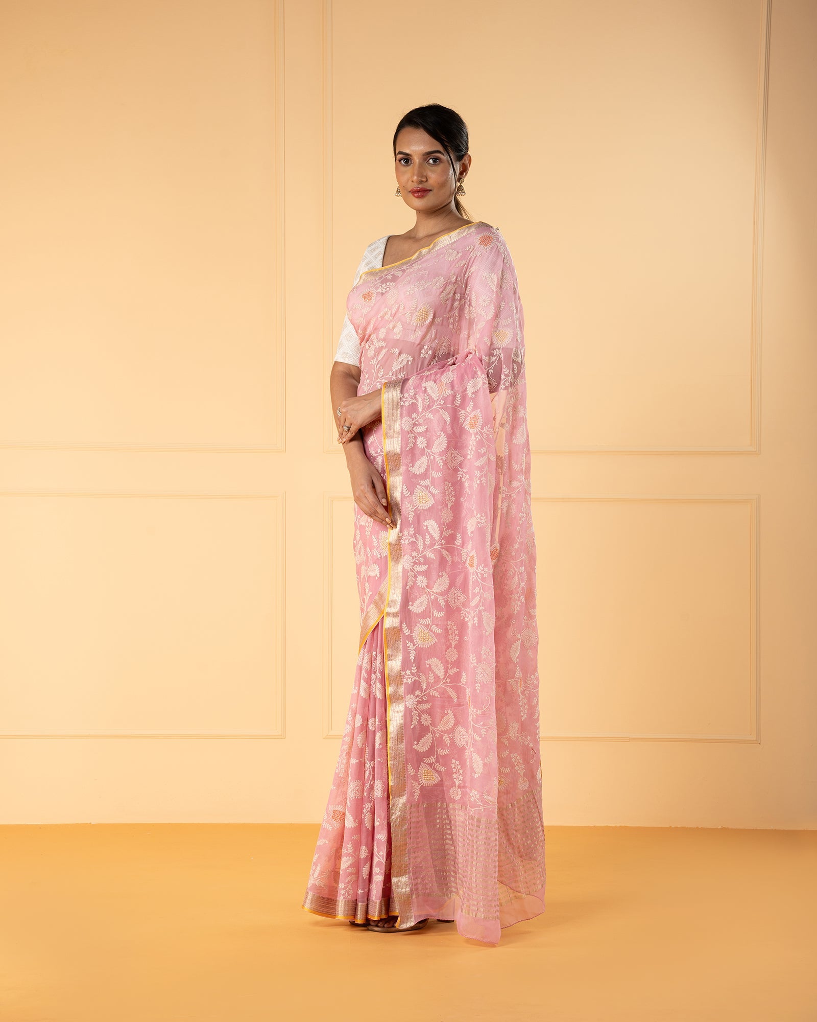 Pink Chiffon Silk Saree