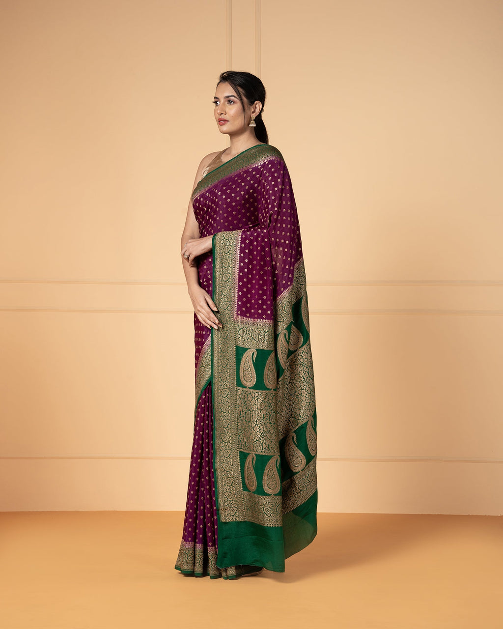Purple Banarasi Crepe Silk Saree