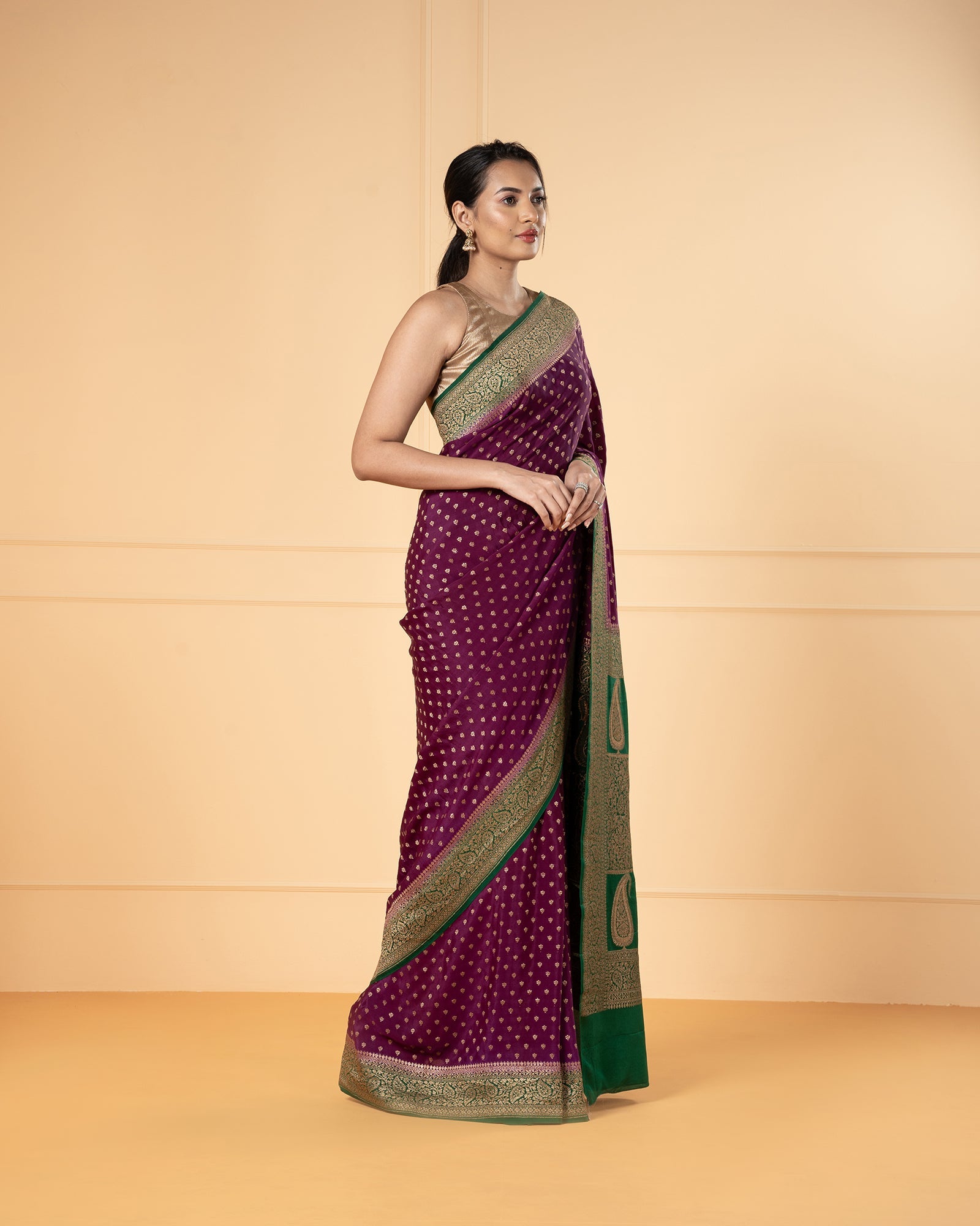 Purple Banarasi Crepe Silk Saree