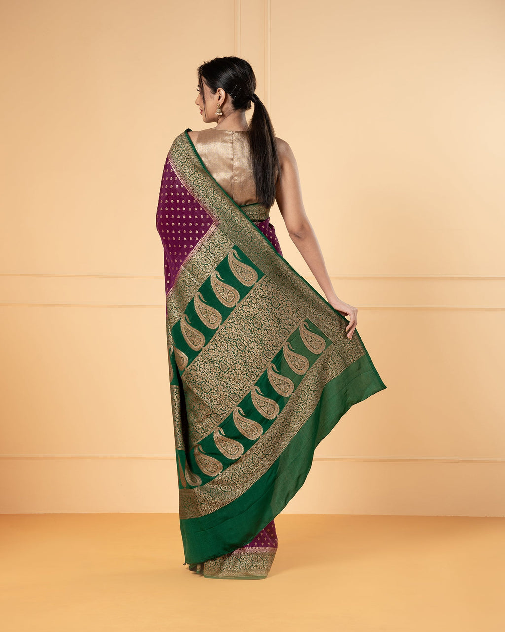 Purple Banarasi Crepe Silk Saree