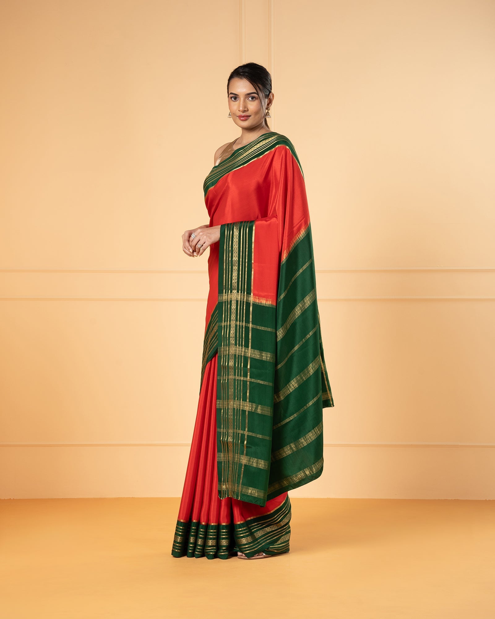 Red Crepe Mysore Silk Saree