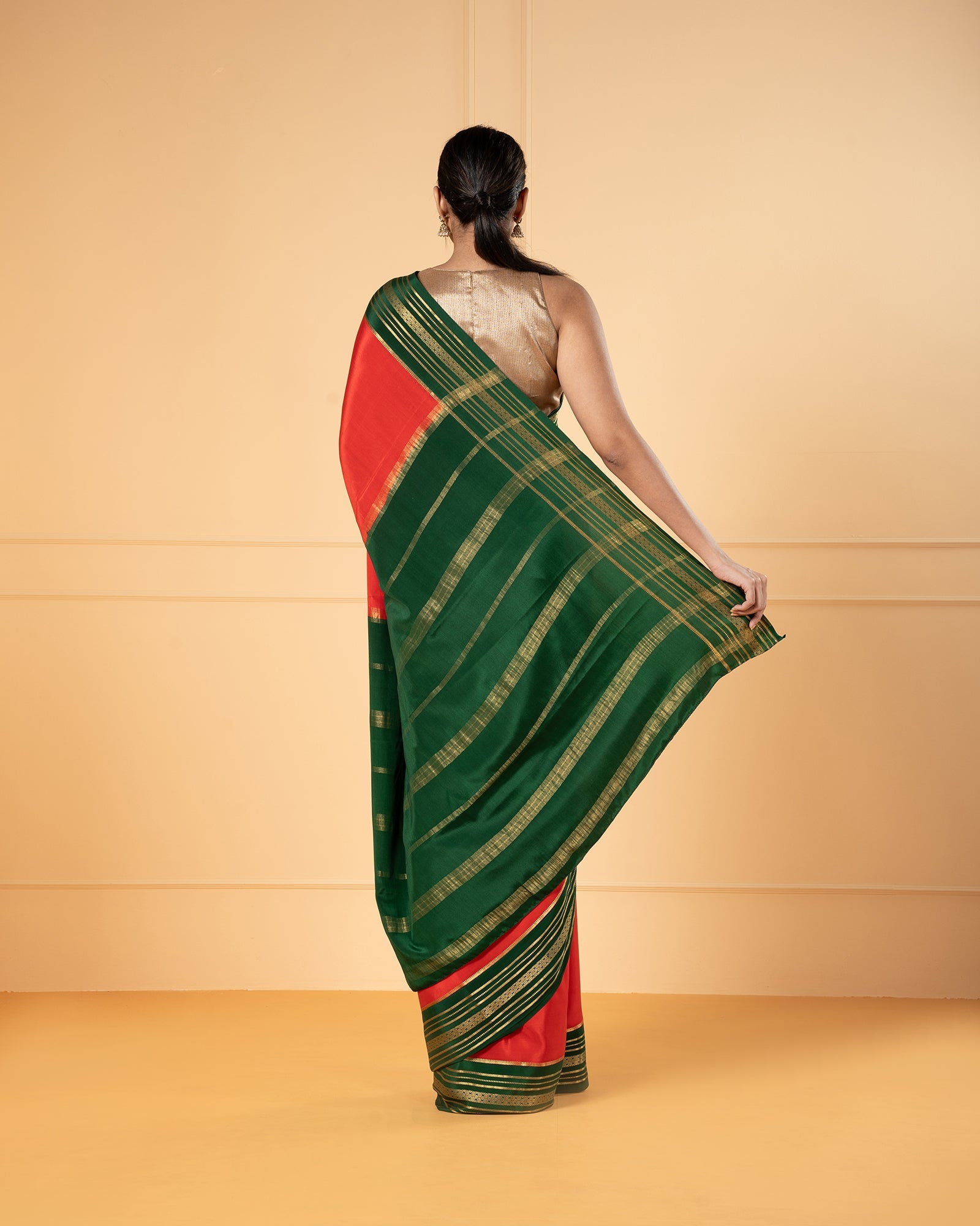 Red Crepe Mysore Silk Saree