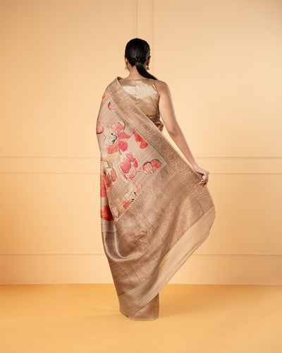 Beige Banarasi Handloom Tussar Silk Saree