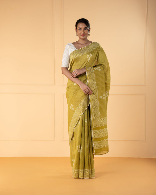 Green Printed Chanderi Saree